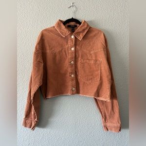 Forever 21 Brown Corduroy Frayed Cropped Shacket Size Large